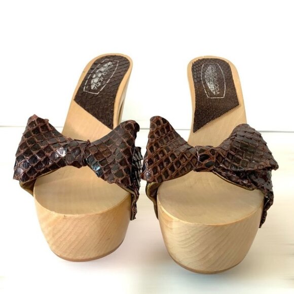 SPAZIOMODA wood leather snakeskin touch sandals  women size 37 - Picture 3 of 17